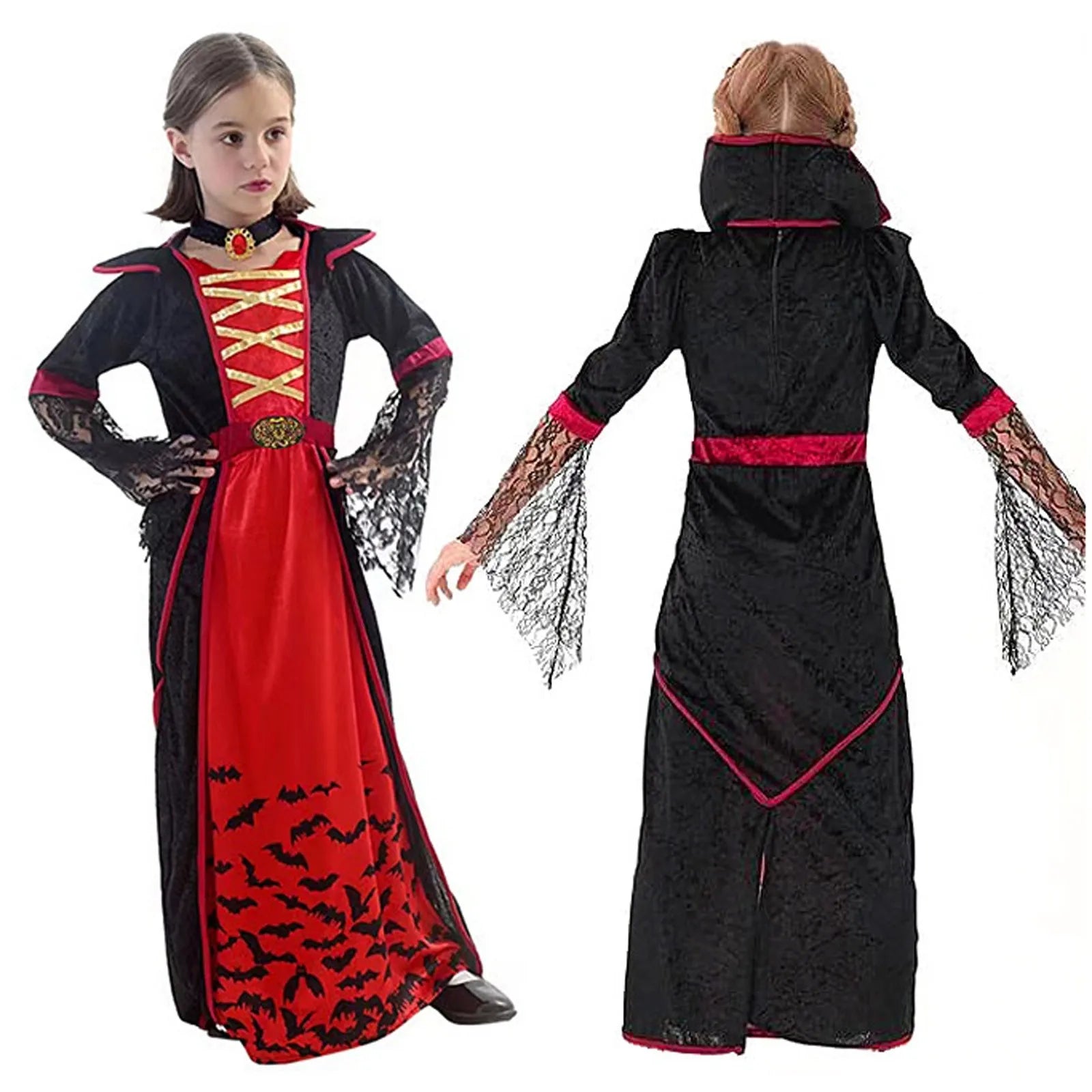 Halloween Costumes Children Horror Vampire Holiday Party Fancy Dress Flare Sleeve Stage Performance Clothes Girl Cosplay Dress