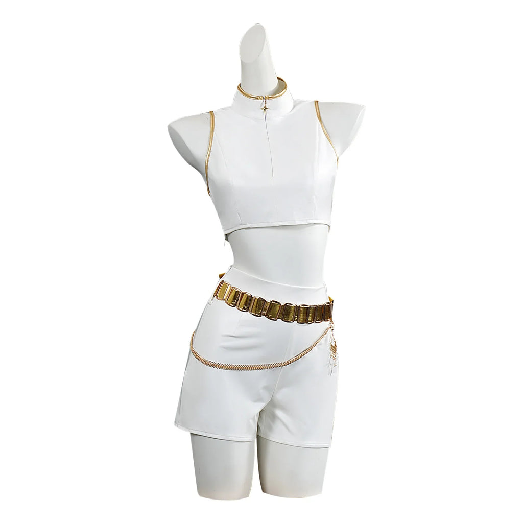 Halloween Costume de Cosplay pour adultes, chemise blanche, col haut, débardeur court, short, ceinture dorée, tenue d'halloween
