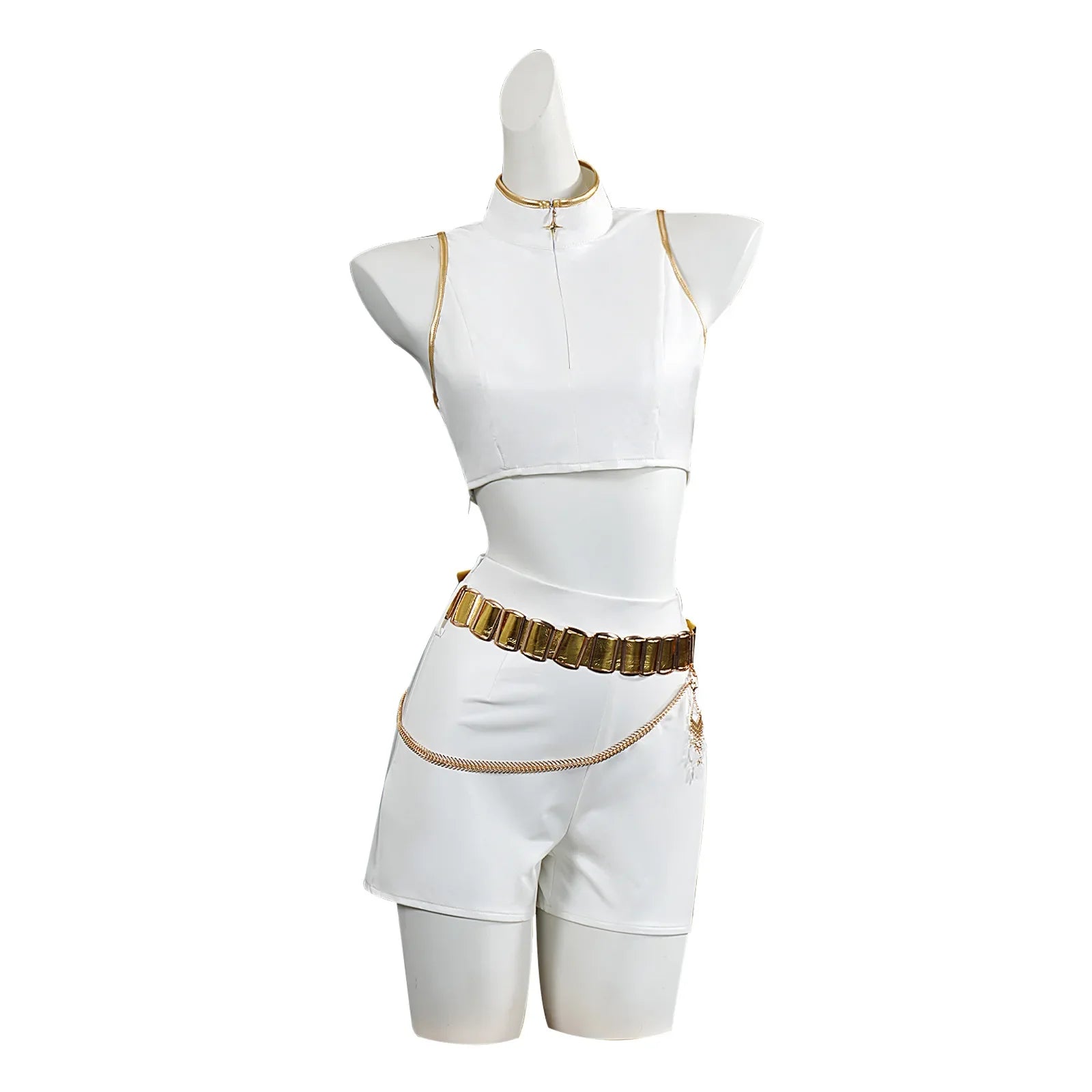 Halloween Costume de Cosplay pour adultes, chemise blanche, col haut, débardeur court, short, ceinture dorée, tenue d'halloween
