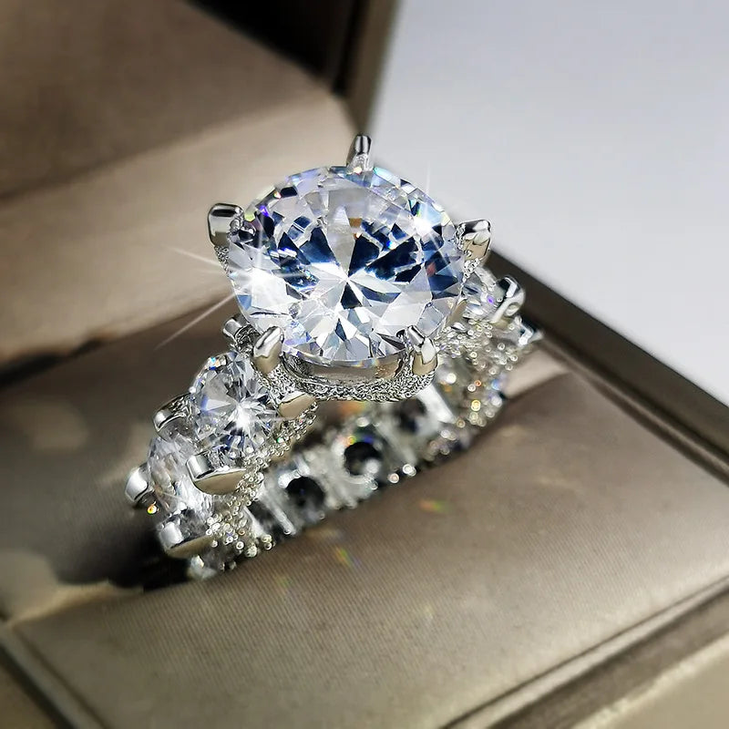 925 Stamp Ring White Zircon For Propose Wedding Engagement Ring Princess Inlaid Big Diamond Rings For Gift Girl Friend
