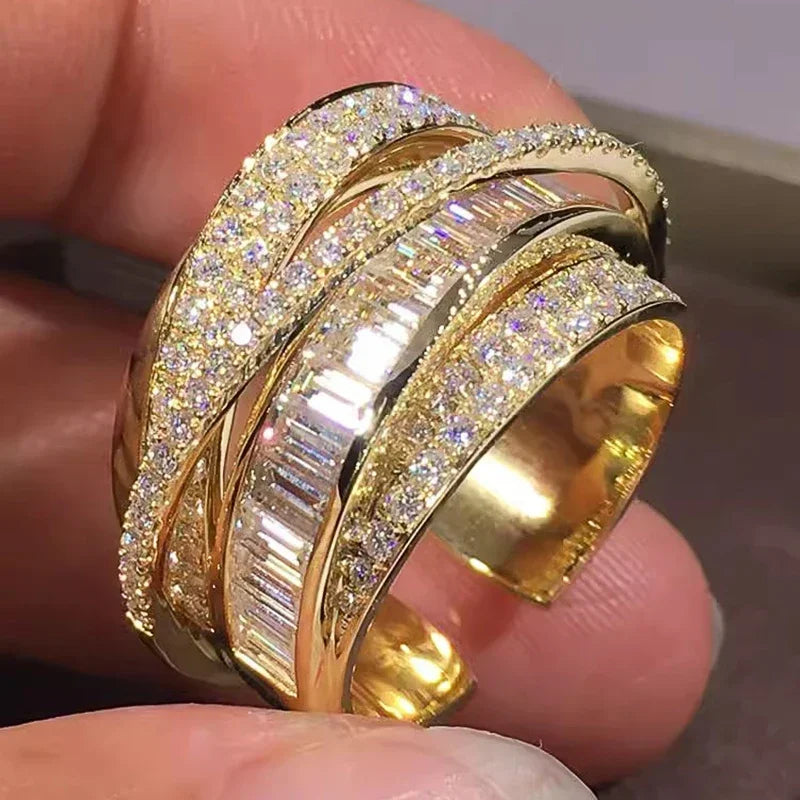 Luxury Gold Silver Color Opening Rings Women Multi Cross Design Modern Fashion Female Accessories Bling Bling Adjustable Jewelry