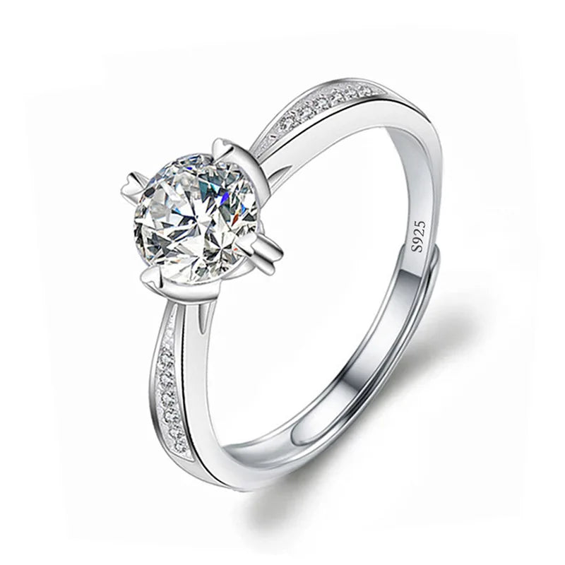 Never Fade Luxury Classic 18K White Gold Color Ring Solitaire 2 Carat Zirconia Diamant Wedding Band Women Jewelry Accessories