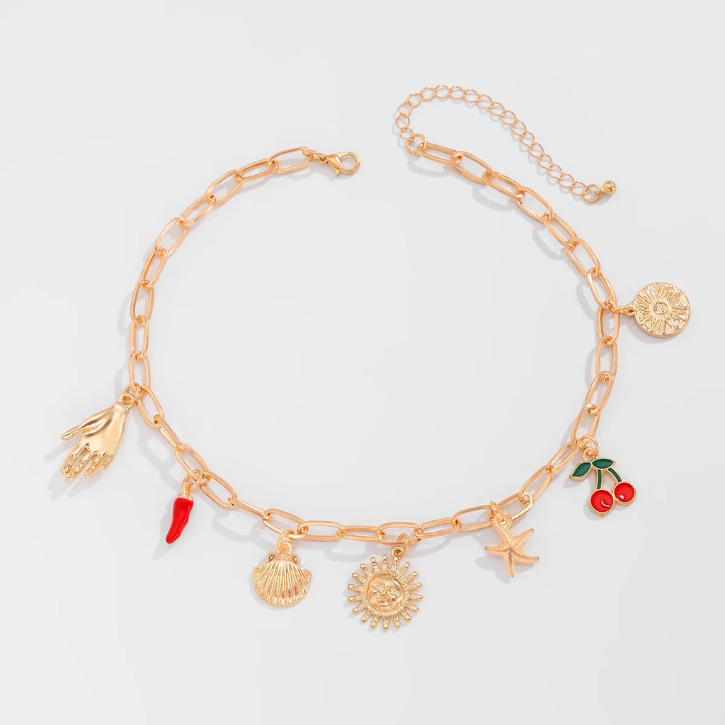 New Fashion Charm Necklace For Women Sunflower Cherry Shell Starfish Pendant Cross Ocean Beach Jewelry Gifts