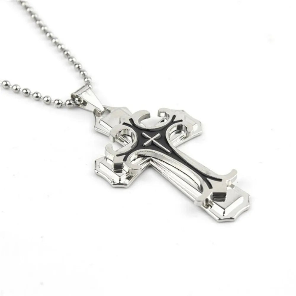 New Simple Overbearing Fashion Hip-hop Trend Punk Cross Necklace Three Layers of High-grade Boutique Men's Jewelry Accessories