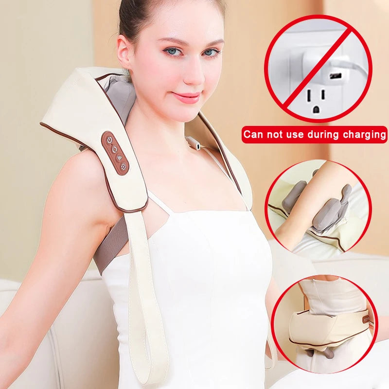 Neck and Shoulder Massage Shawl Heating Kneading 6D Massage Head Deep Massage and Muscle Relaxation Adjustable Wearable Massager