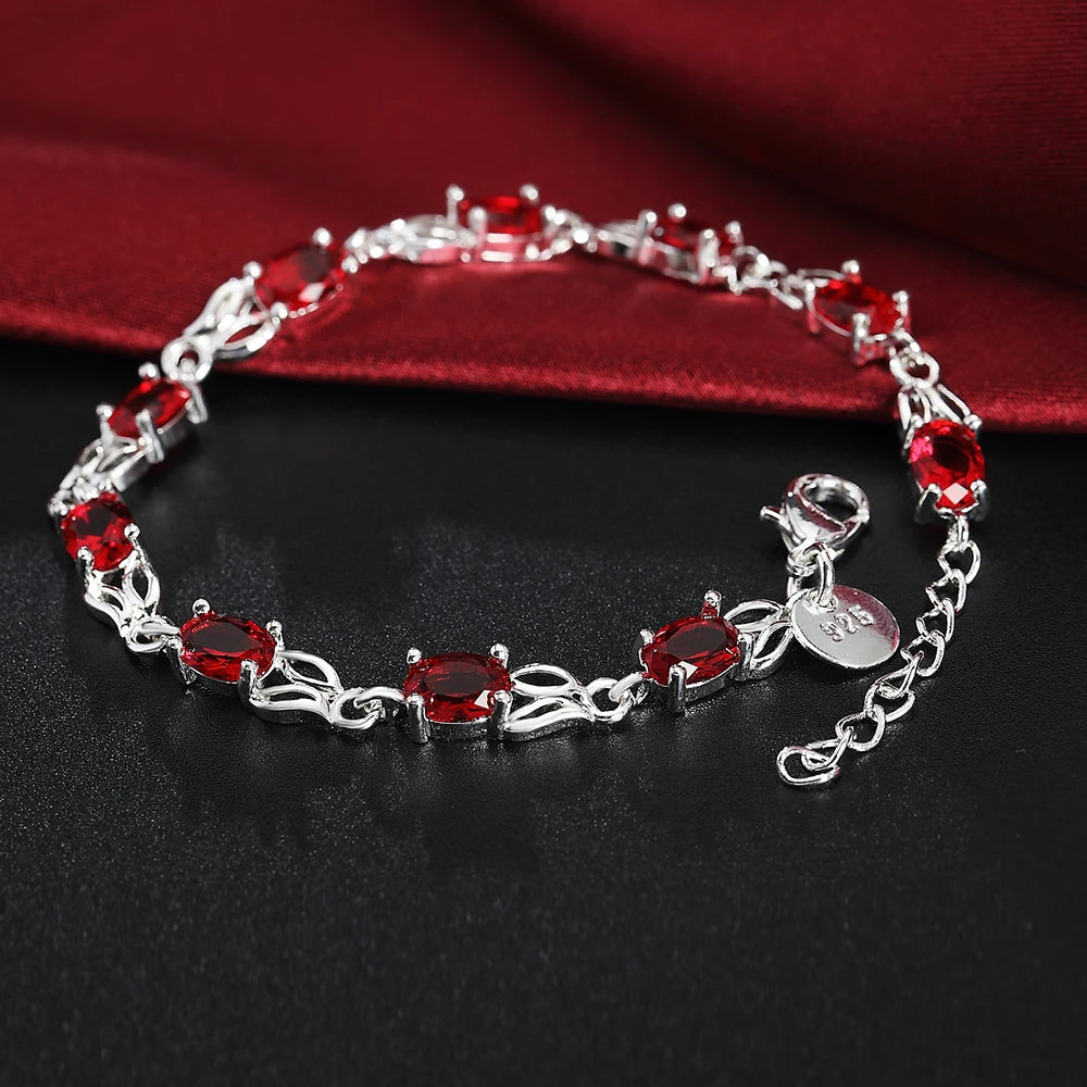 New Luxury red crystal 925 sterling silver Bracelet for woman fashion brands noble jewelry party wedding accessories gifts