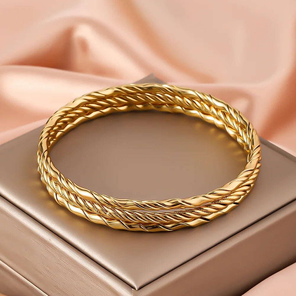 3PCS Stainless Steel Bracelet for Women, 18K Gold Plated Waterproof Wrist Bangle for Girls' Daily Jewelry Accessories Gifts