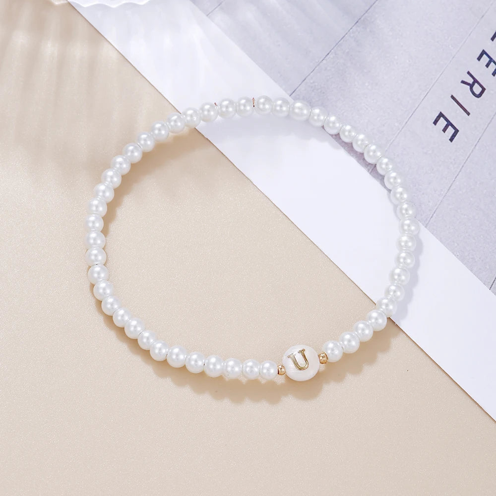 New Fashion 26 Letter Bracelet Women Temperament Handmade Simulated Pearl Bead Bracelet For Women Jewelry Gift