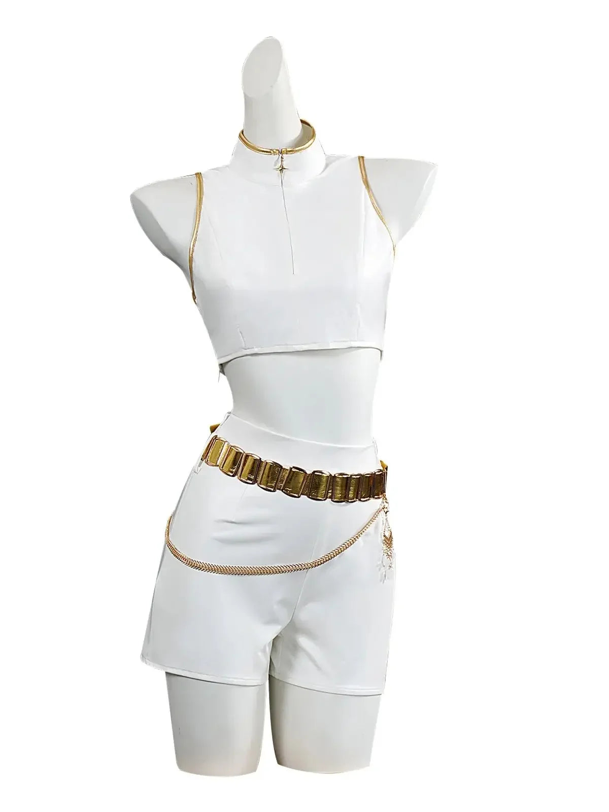 Halloween Costume de Cosplay pour adultes, chemise blanche, col haut, débardeur court, short, ceinture dorée, tenue d'halloween