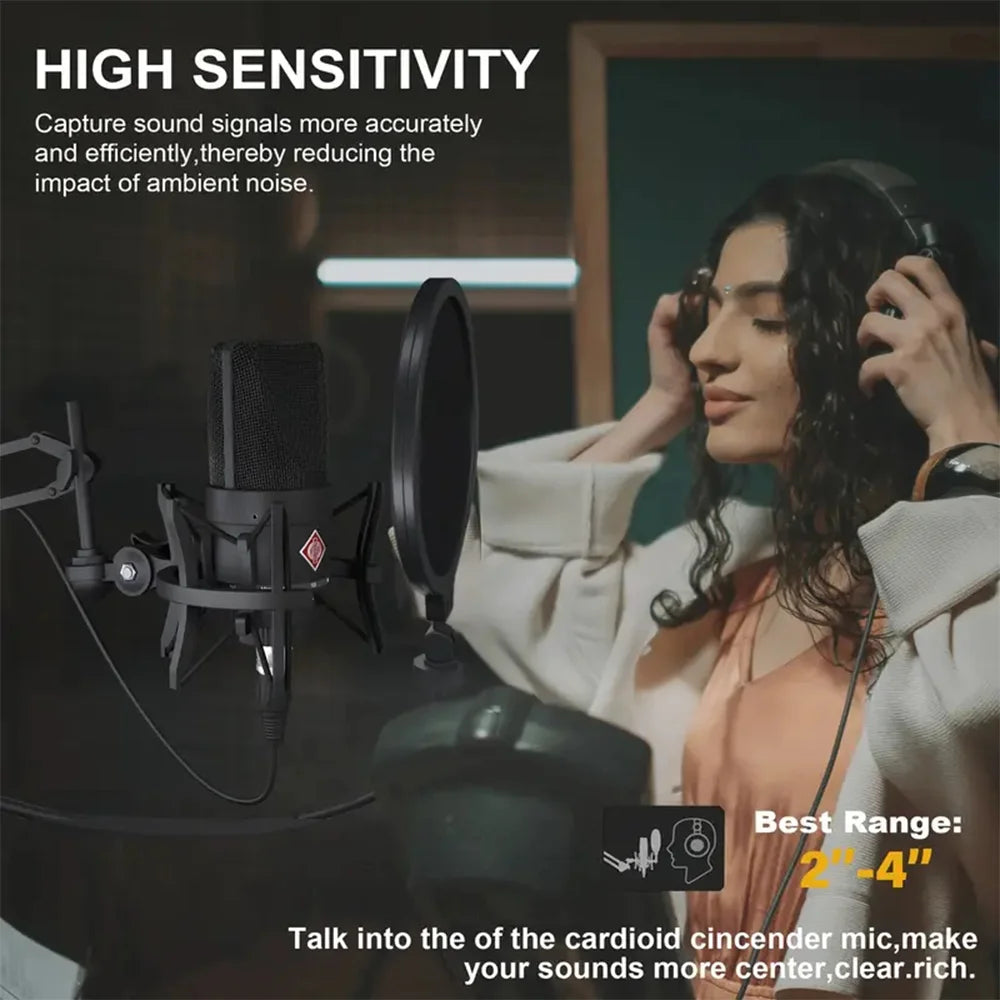 Professional 26mm Core Condenser Microphone TLM103 Home Recording XLR Connector Mic with Shockproof Holder for Gaming Streaming