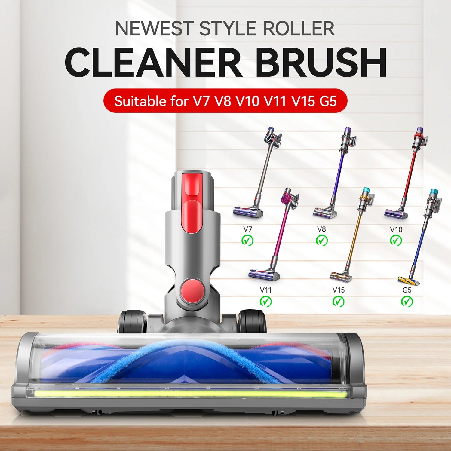 Soft Roller Brush Head for Dyson V7 V8 V10 V11 V15 Cordless Cleaners Hardwood Floor Motor head Accessories with Dust Detection