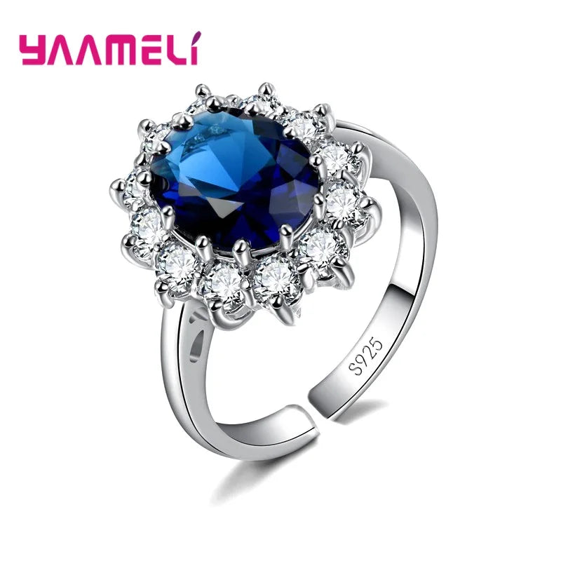 100% Authentic 925 Sterling Silver Color Women Wedding Engagement Jewelry Ring Classic Oval Flower Shiny Cubic Zircon Crystal