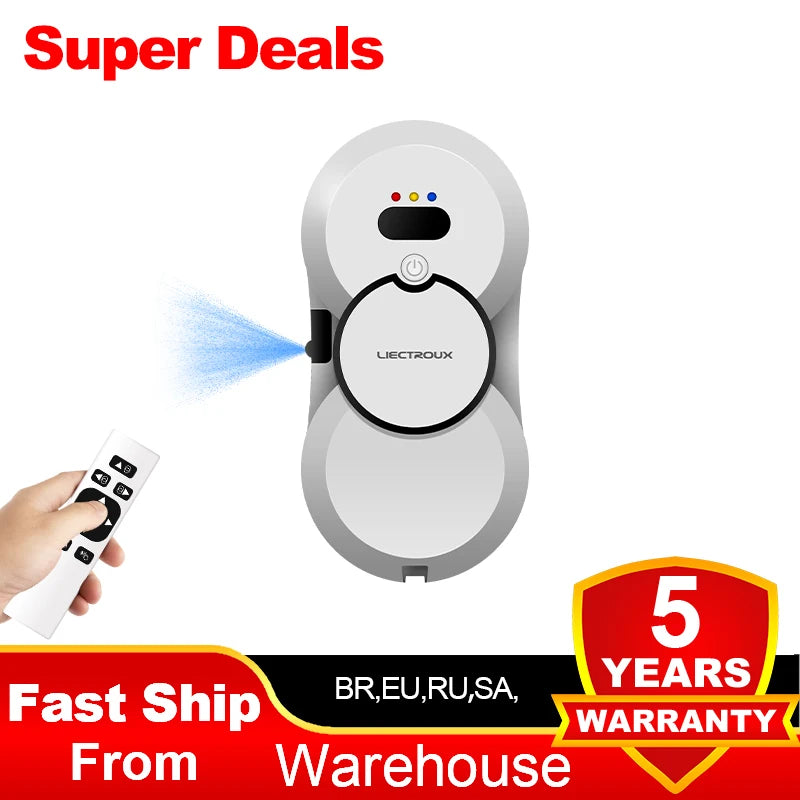 Window Cleaning Robot Liectroux HCR-10 Water Spraying Ultrathin Robot Window Cleaner, Auto Electric Glass Wet Mop, Smart Memory