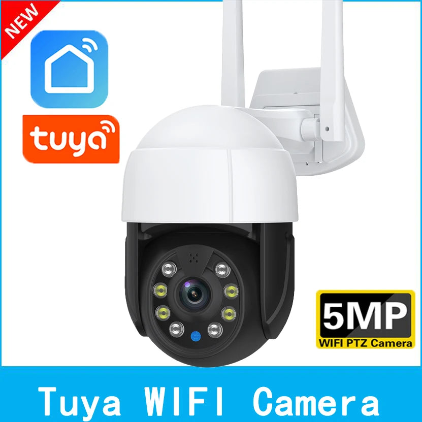 5MP Tuya Speed Dome PTZ IP Camera Outdoor Auto Tracking Wireless WIFI Camera P2P CCTV Camera Full Color  AI Detect Surveillance