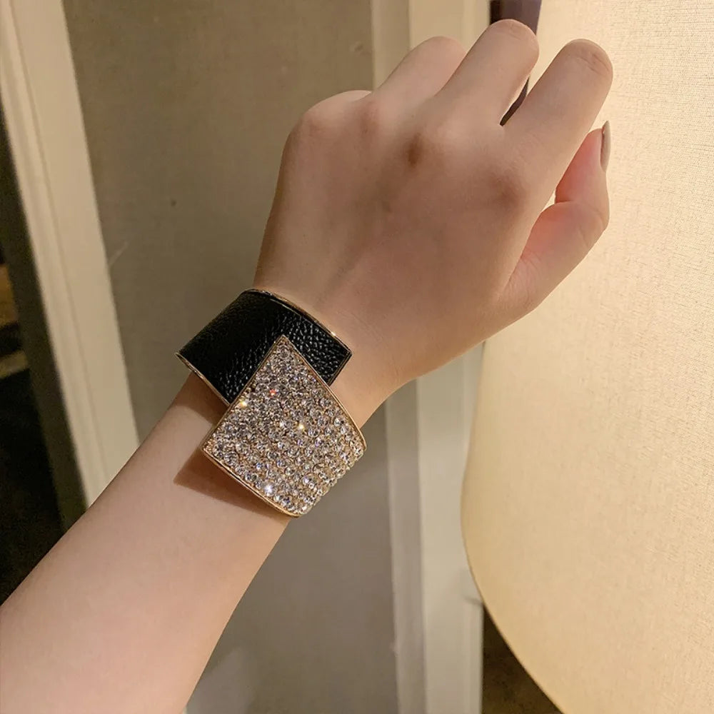 Fashion Rhinestones Cuff Bracelets Bangles Female Wedding Charm Bracelet for Women Jewelry Gift Shiny Crystal Wide Bangles