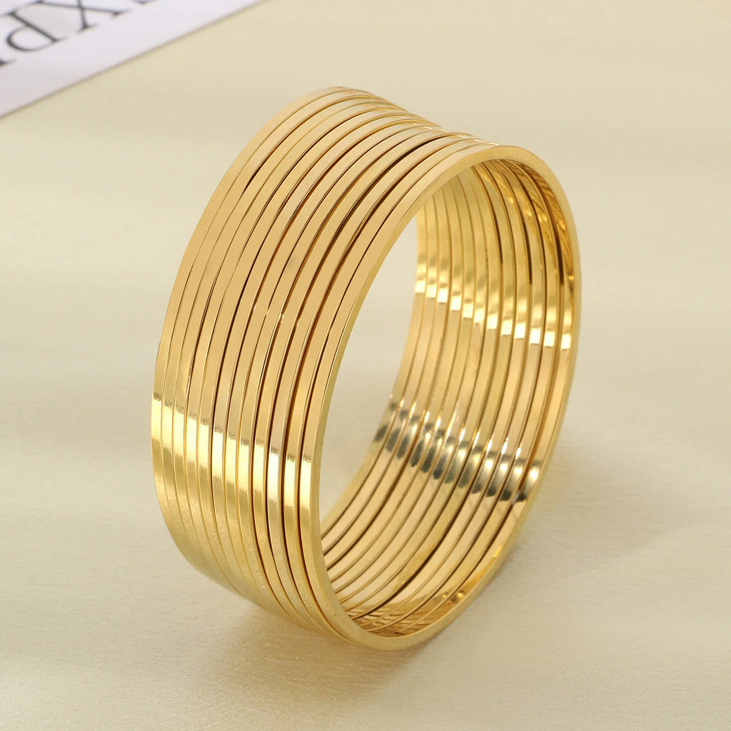 New 2mm Stainless Steel Bangles For Women Indian Multiple Layer Round Women Bracelet Gold Color Wedding Engagement Jewelry Gifts