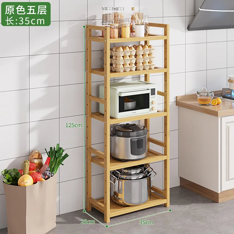 Kitchen Storage Ra Countertop Cabinet Multi-layer Partition elf Spice Microwave Pot Storage Organizer Bamboo Material