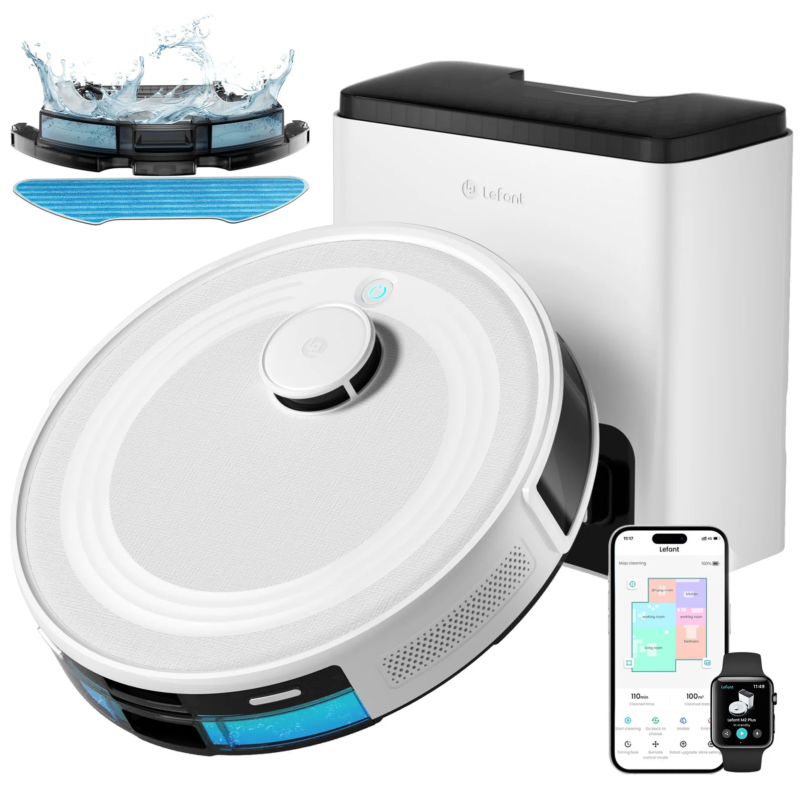 LEFANT M2 Plus Robot Vacuum Cleaner with Mapping, 6000Pa Suction, Automatic Dust Emptying,DTOF Laser Navigation