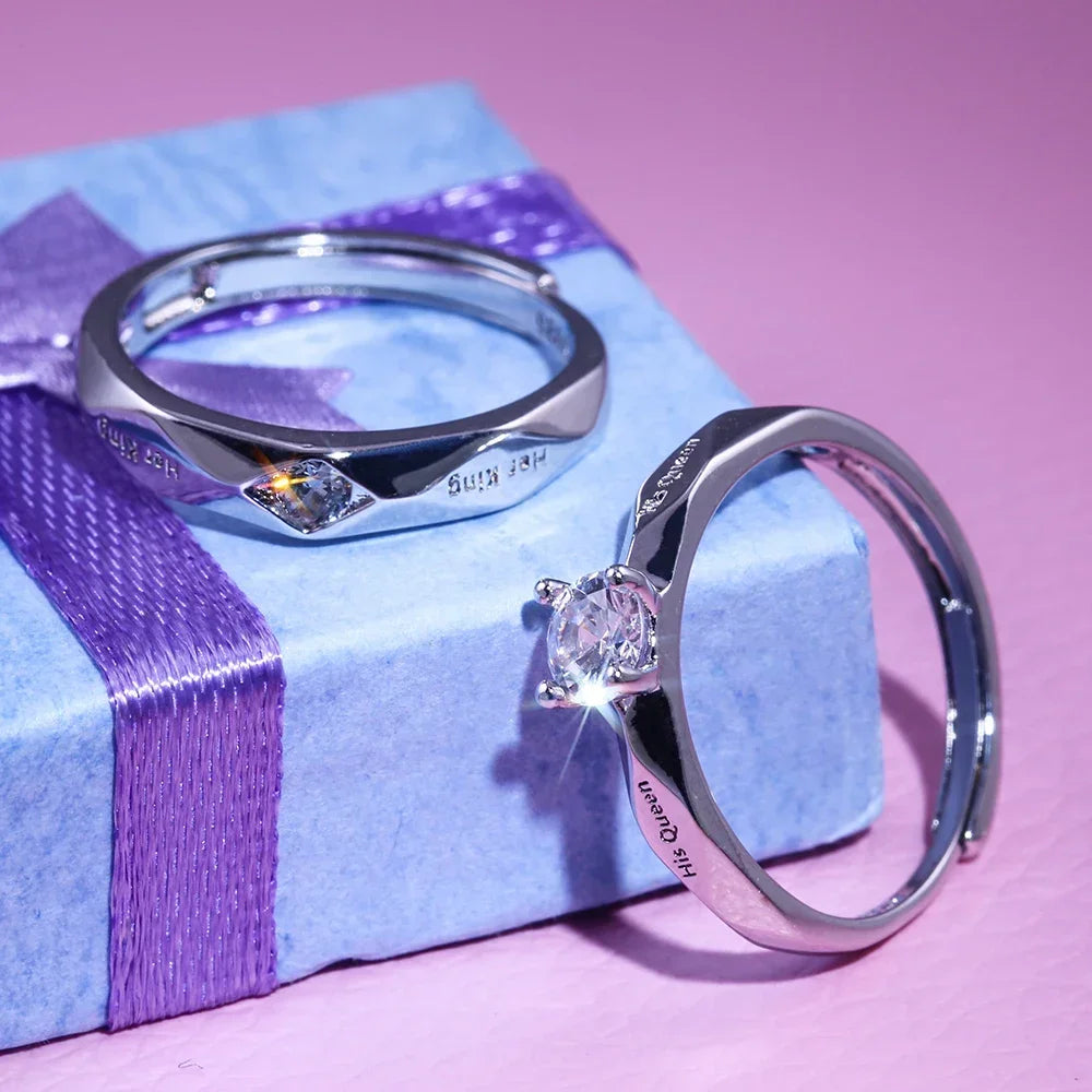 Luxury Trendy Couple Pledge Love Token Ring with Letter His Queen&Her King Engraved Wedding Ring for Women&Men Finger Rings