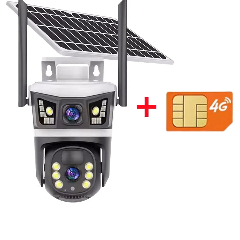 4G Solar Camera Dual Lenses Outdoor 12MP 6K Low Power 20000Mah Battery IP Camera PIR Night Vision Yoosee CCTV Security Protectio