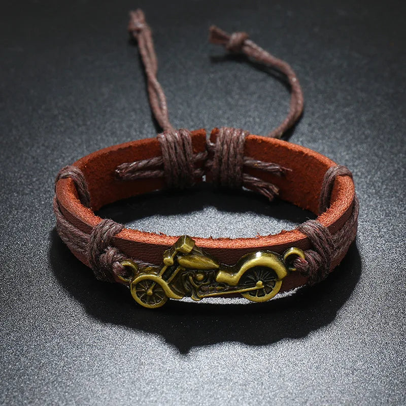 New fashion simple retro woven leather bracelet personality alloy motorcycle cowhide men's bracelet accessory jewelry