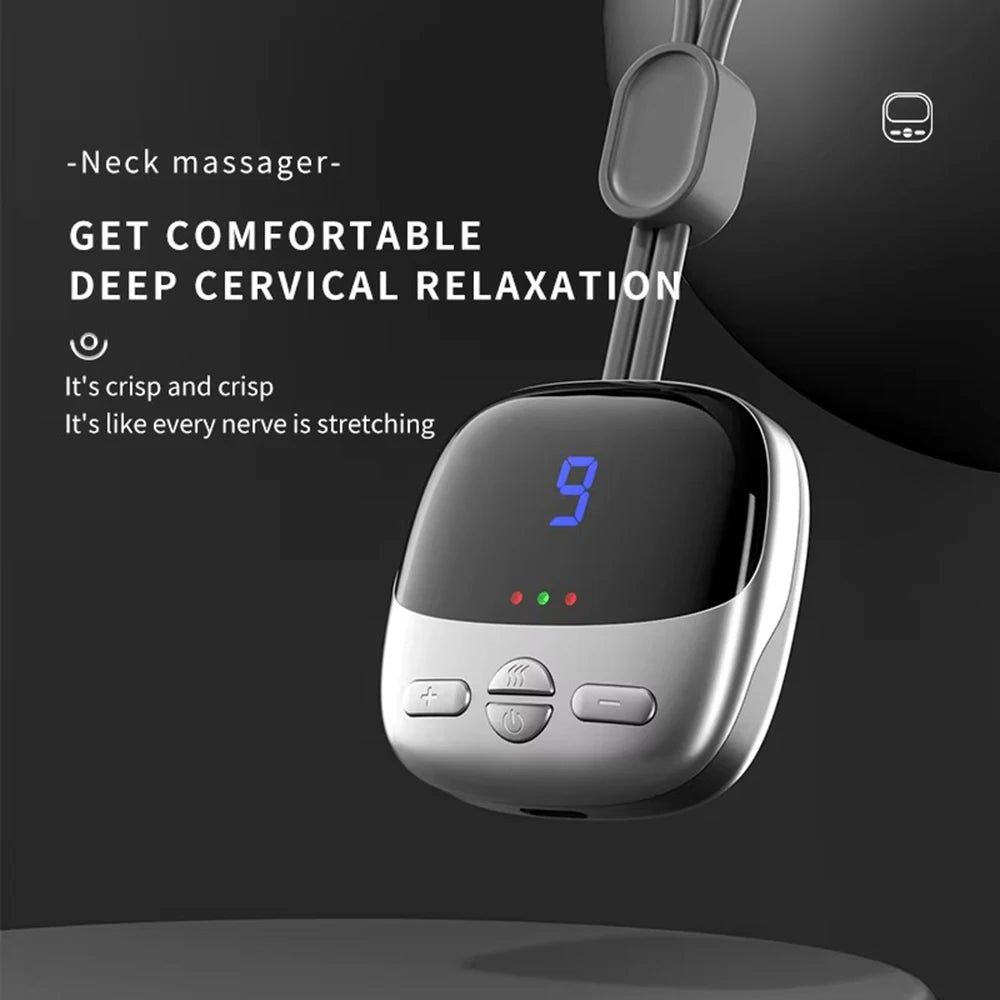 NEW Mini Hanging Neck Massager Portable Muscle Stimulator Hot Compress Pulse Neck Massager Rechargeable Cervical Spine Massager