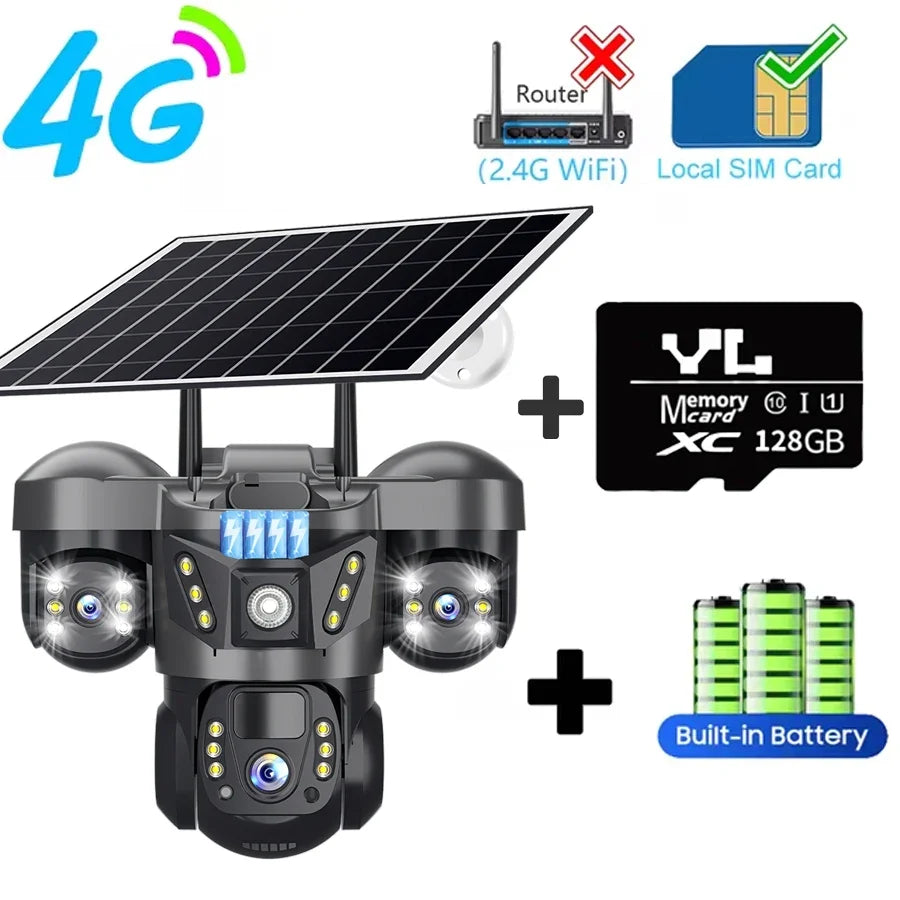 4G Solar Camera V380 Pro HD 15MP 360 Outdoor Waterproof CCTV Night Vision Two Way Audio Human Detection