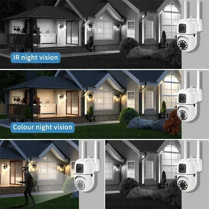 8MP WIFI Surveillance Camera Dual Lens Dual Screen 8X Digital Zoom IP Cameras Wireless Outdoor Auto Tracking Night Vision CCTV