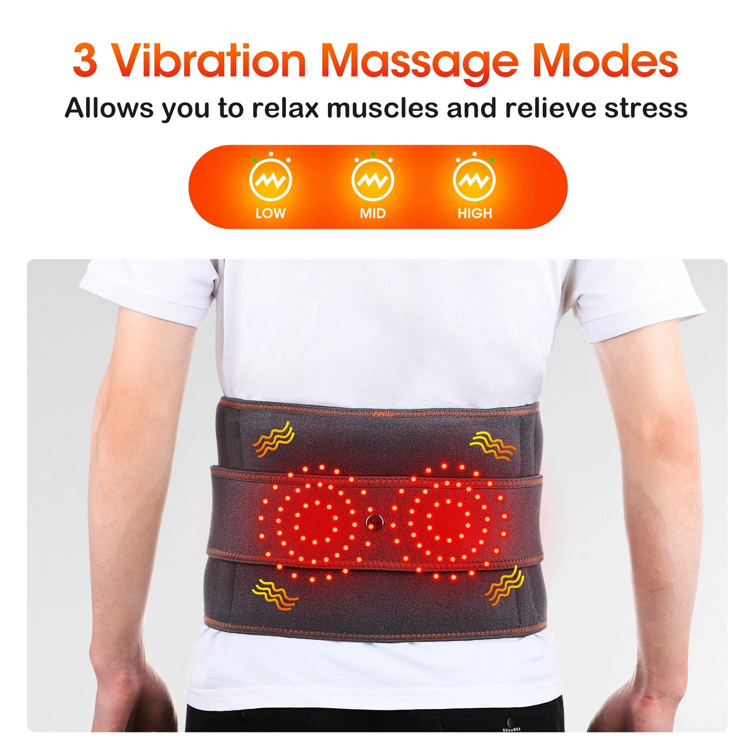 Infrared Heating Waist Massager Electric Belt Vibration USB Charge Red Light Hot Compress Lumbar Back Support Brace Relaxation