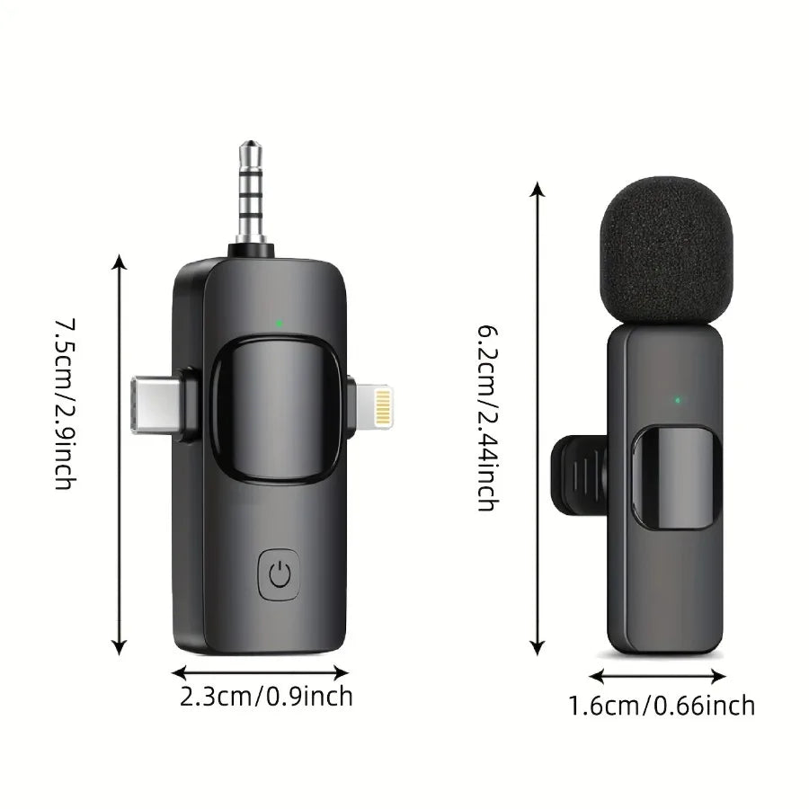 Wireless Microphone for iPhone Android Microphone Live Streaming Interviews mini Mic with Noise Reduction Audio Video Recording