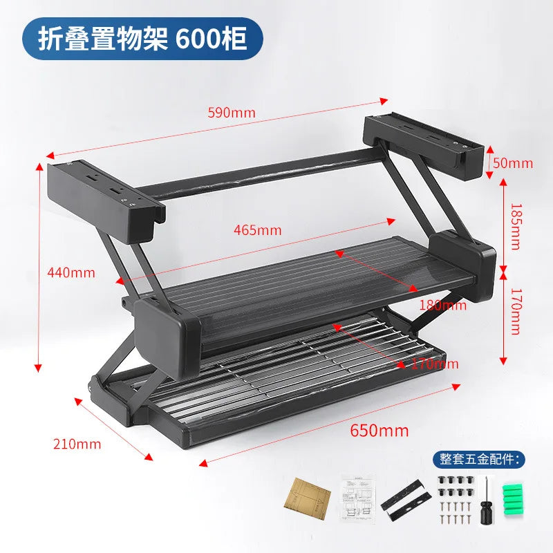 Kitchen Cabinet Lift Basket Storage Rack Condiment Dishes Pull-down Folding Kitchen Creative Home Organizer Holders Accessories