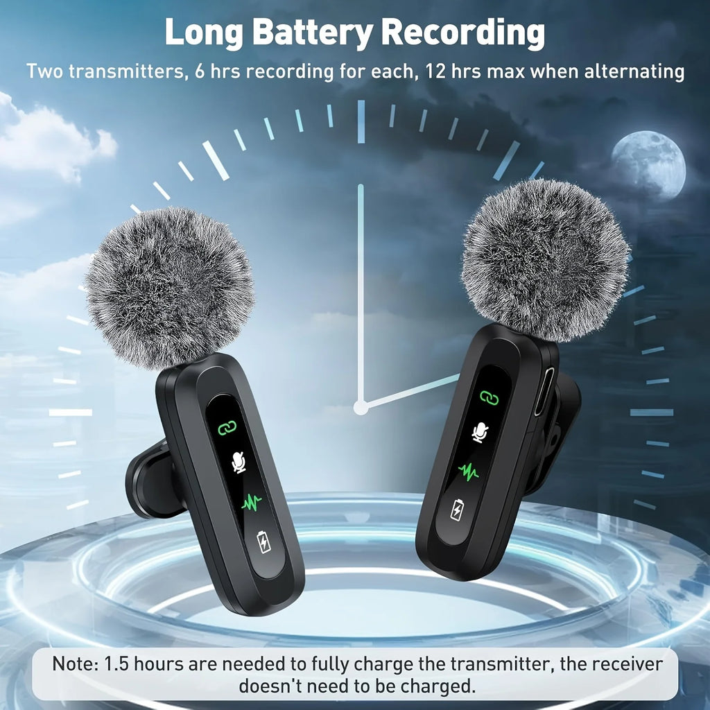 Lavalier Wireless Microphone 70mAh Rechargeable Battery Clip-On Podcast Mic for Streaming Vlogging Voice Recording Plug & Play