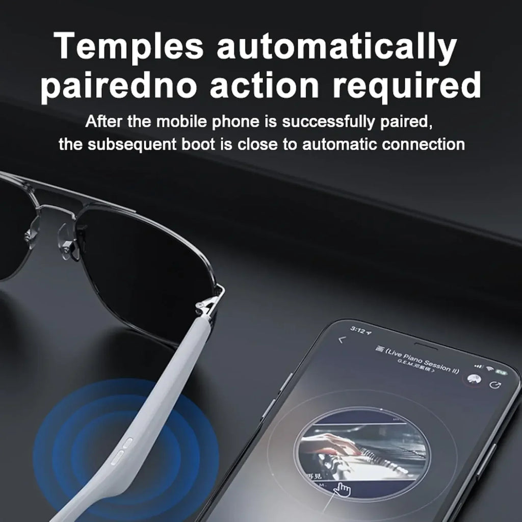 Smart Glasses with Bluetooth Speaker, Metal Frame Polarized UV Protection Bluelight Sunglasses Voice Control Smart Glasses