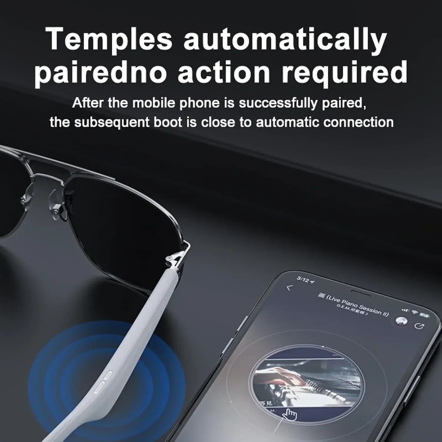 Smart Glasses with Bluetooth Speaker, Metal Frame Polarized UV Protection Bluelight Sunglasses Voice Control Smart Glasses