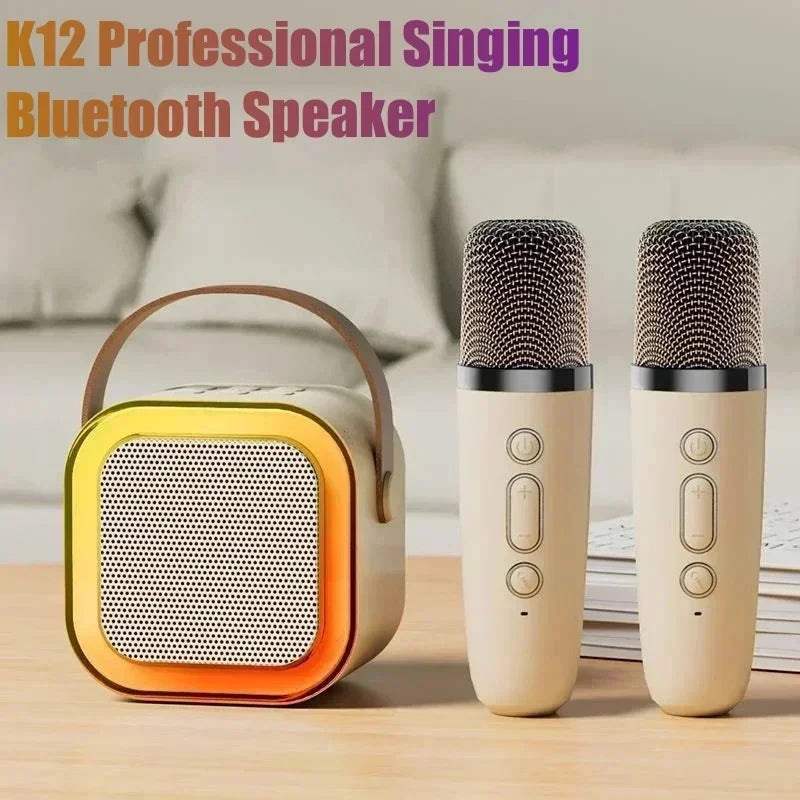 New K12 Karaoke Machine Portable Bluetooth Speaker With 1-2 Wireless Microphones HiFi Family Singing Loudspeaker Children's Gift