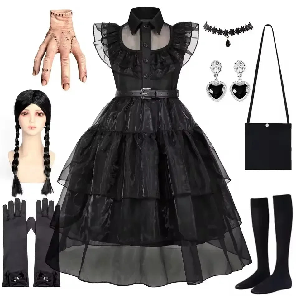 Halloween Costume For Girls Adams Cosplay Black Dress Costumes Gothic Dresses Children Clothes Party