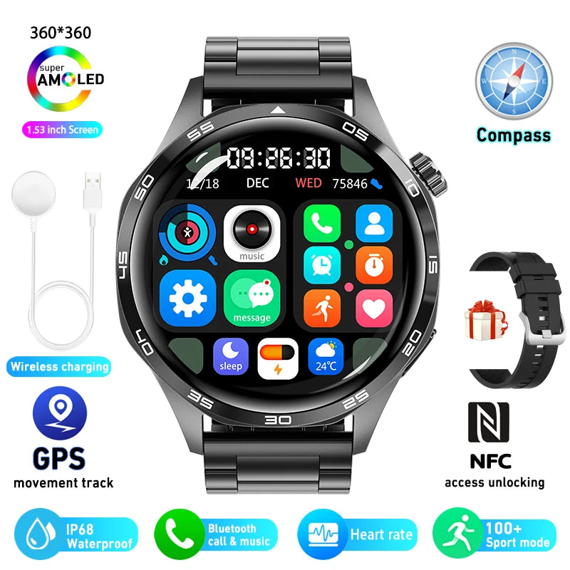 Smart Watch 5 Pro GPS NFC Smartwatch Men 360*360 AMOLED Screen Heart Rate Monitor Bluetooth Call IP67 Waterproof Men Smartwatch
