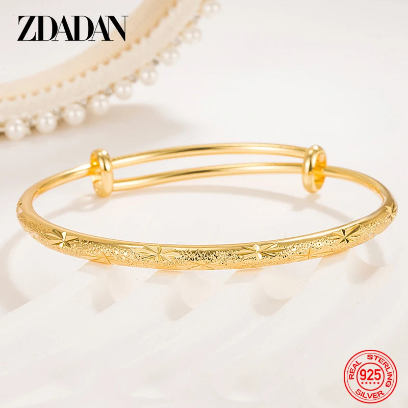 ZDADAN 925 Silver 18K Gold Simple Adjustable Bracelet Bangle For Women Wedding Fashion Jewelry