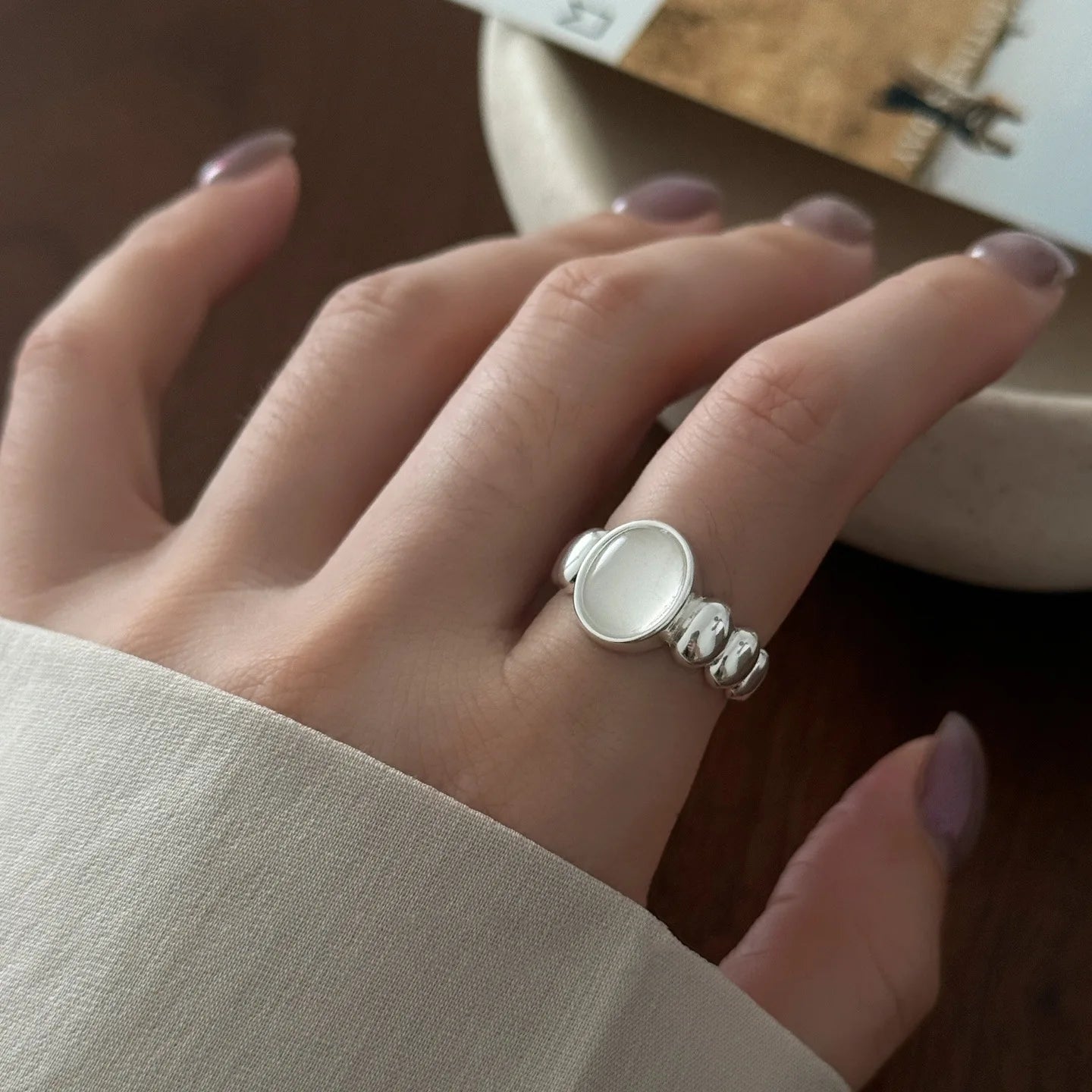 PANJBJ 925 Sterling Silver Geometry Crystal Ring For Women Ellipse Exaggerated Punk Water Drop Open Jewelry Gift Dropshipping