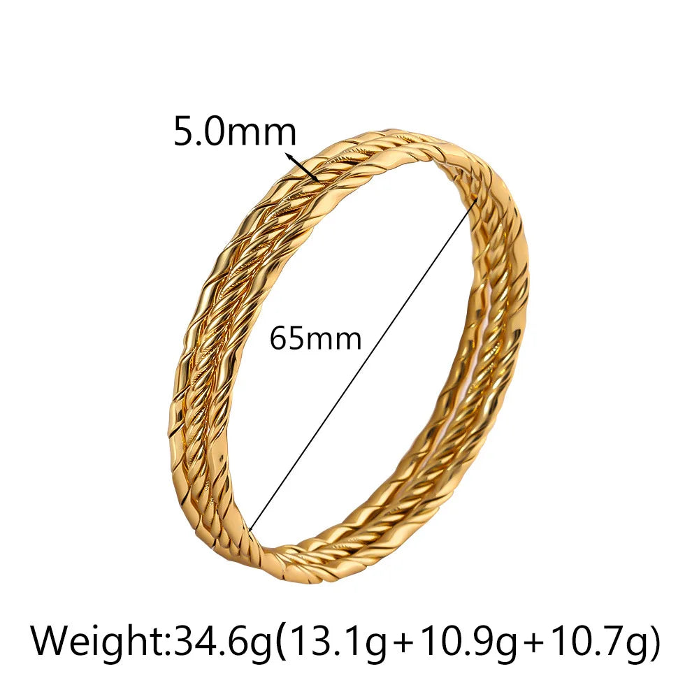3PCS Stainless Steel Bracelet for Women, 18K Gold Plated Waterproof Wrist Bangle for Girls' Daily Jewelry Accessories Gifts