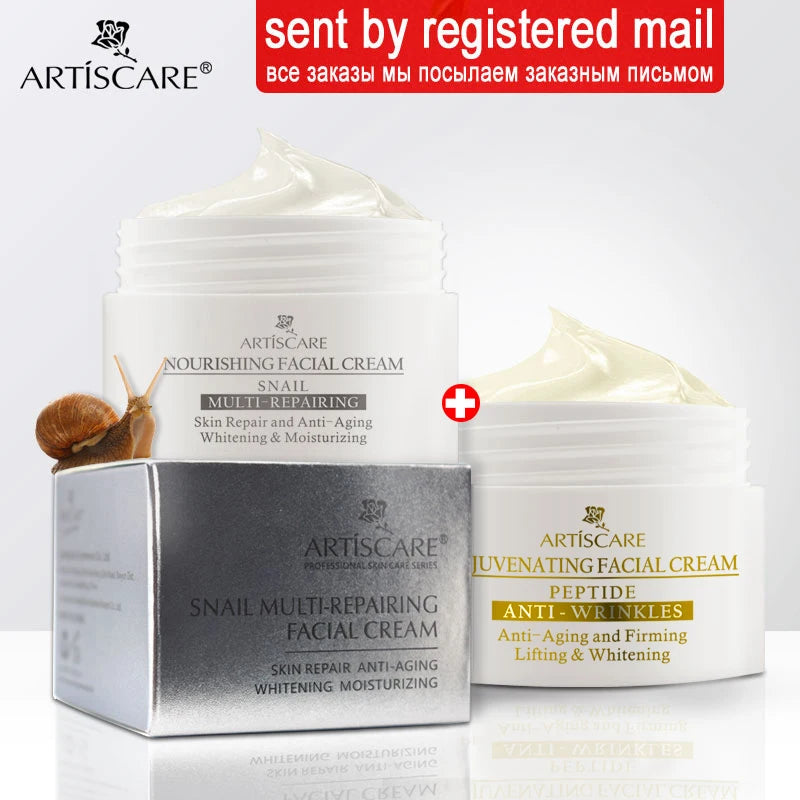 ARTISCARE Snail Repair Face Cream + Peptide Facial Cream 2Pcs for Moisturizing and Nourishing Skin Care