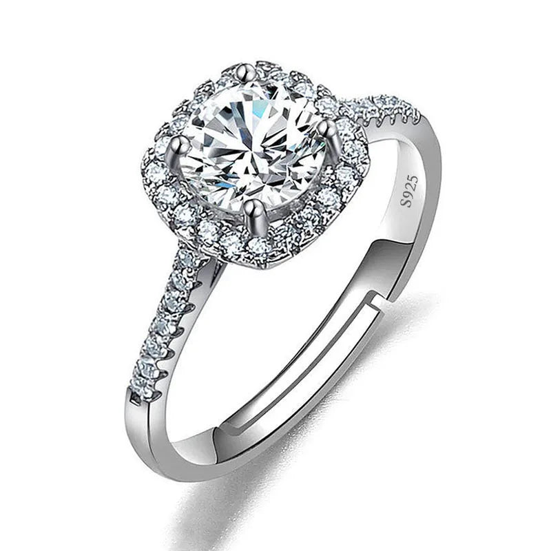 Never Fade Luxury Classic 18K White Gold Color Ring Solitaire 2 Carat Zirconia Diamant Wedding Band Women Jewelry Accessories