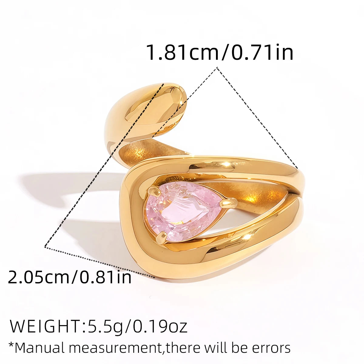 Unique 316L Stainless Steel Zircon Rings Suitable For Women's Exaggerated Waterproof Jewelry 18K Gold Plated Rings Gift For Her