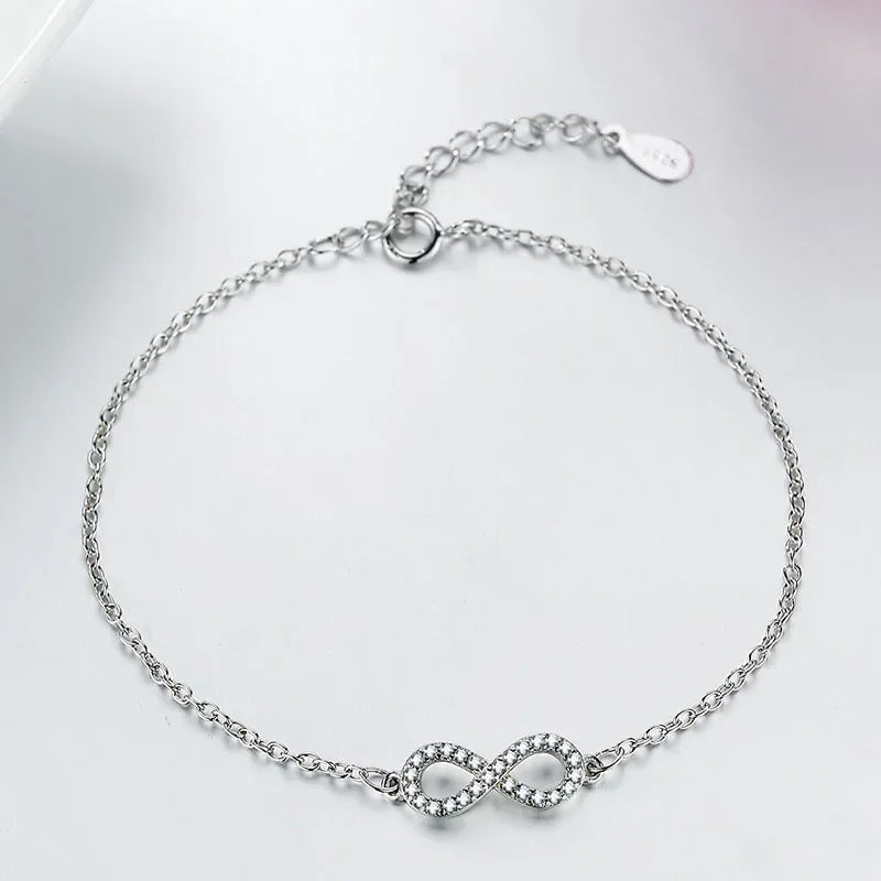 Authentic New Brand Women Infinity Bracelet 925 Sterling Silver Zircon Crystal Charm Bracelet for Women Wedding Jewelry Gift