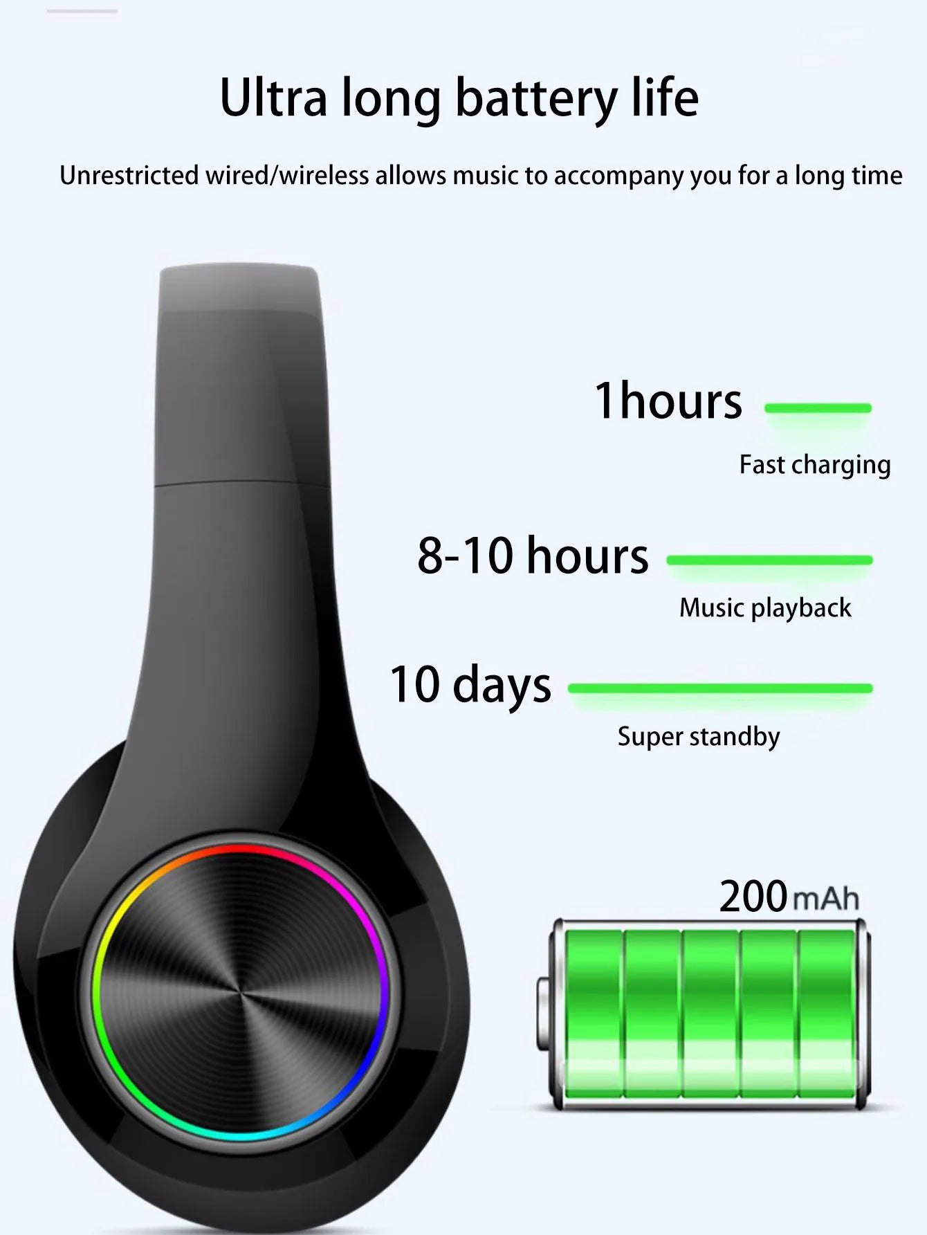 Gaming headset wireless headset, Jerry 5.0, cool light effect, support wired mode, widely compatible