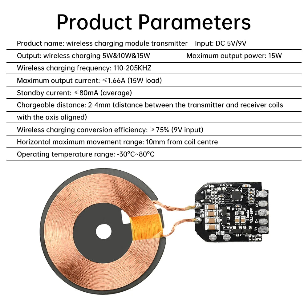15W Wireless Charging Module DIY Wireless Charger 5/10/15W Adaptive Rapid Charger with Charge Protection For Phone Charging