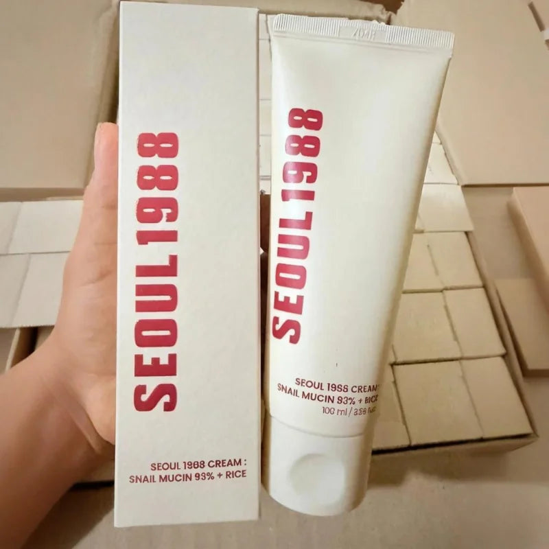 Seoul 1988 Snail Mucin Cream 100ml Rice Soothing Moisturizer Skin Antiaging Repair Cream 92% Snail Filtrate Hydrating Face Cream