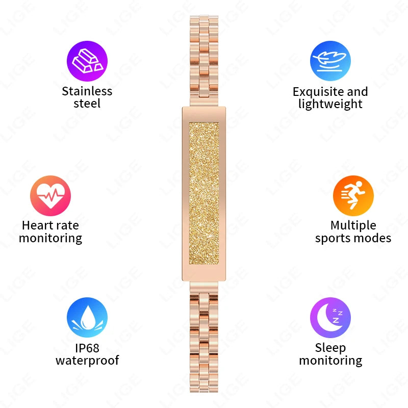 LIGE Fashion Smart Hand Bracelet Men Bluetooth Connected Smart Bracelet Heart Rate Sleep Multisports Smart Chain Bracelet Girls