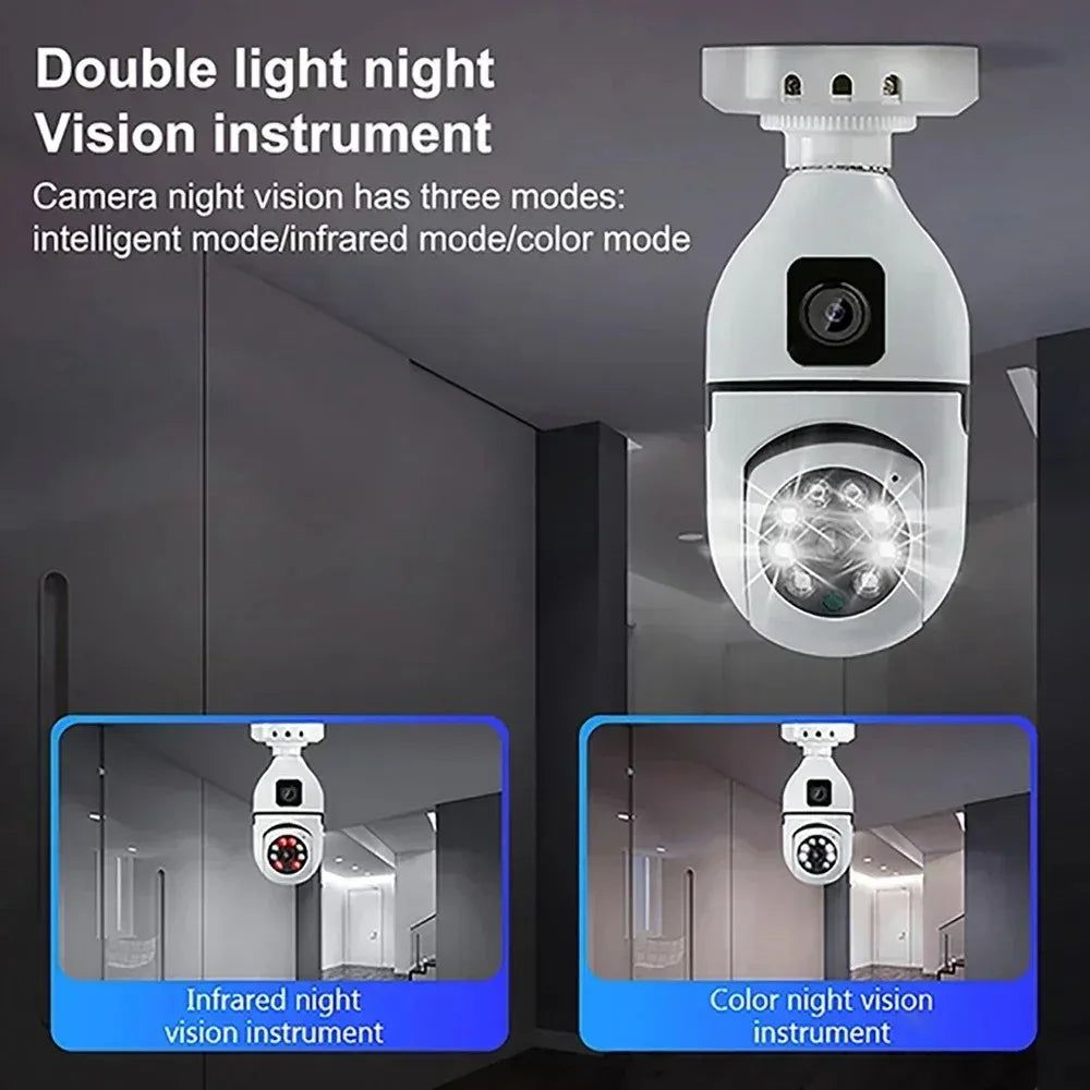 8MP E27 WIFI Camera Dual-Lens Bulb Camera 360° Zero Blind Spot Color+IR Night Vision  AI Human Detection 2-Way Audio Voice Alarm