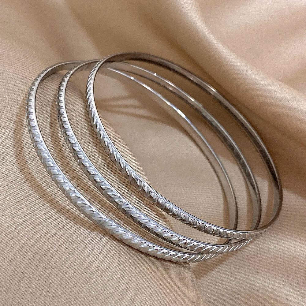 3Pcs/set Twisted Bangle Bracelet Stainless Steel Bracelet for Women Men Jewelry Minimalist Cuff Stackable Waterproof Jewelry